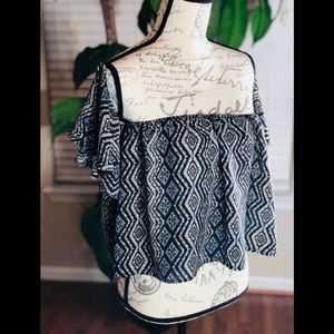 Black Tribal Printed Off-The-Shoulder Top